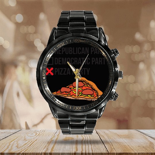 Republican Party vs Democratic Party vs Pizza Part Calendar Steel Band Watch