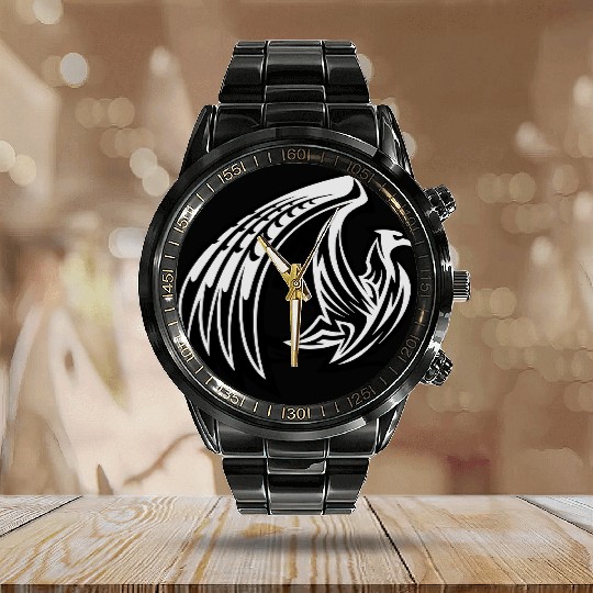 Tribal Eagle Calendar Steel Band Watch