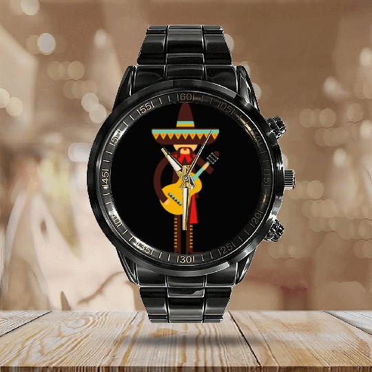 Mexican Musician Calendar Steel Band Watch