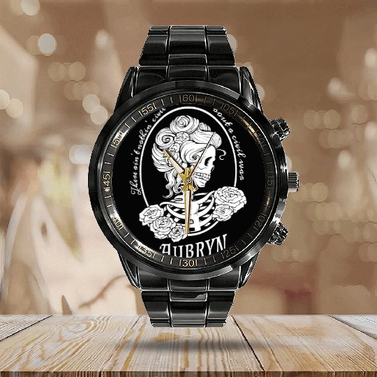 Nothin' Civil White Rose Skeleton Calendar Steel Band Watch