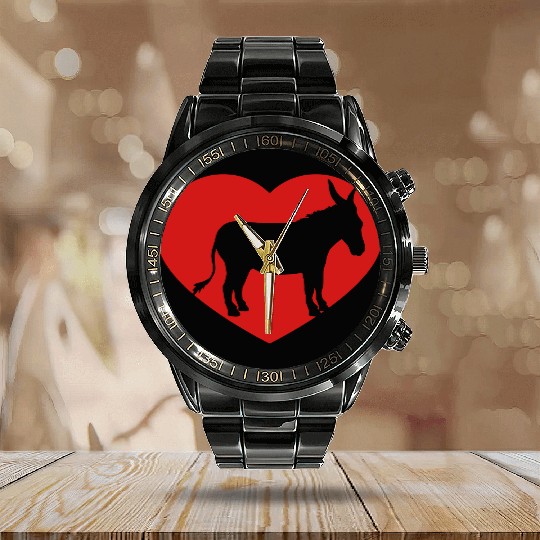 i love love heart donkey horse pony small packelse Calendar Steel Band Watch