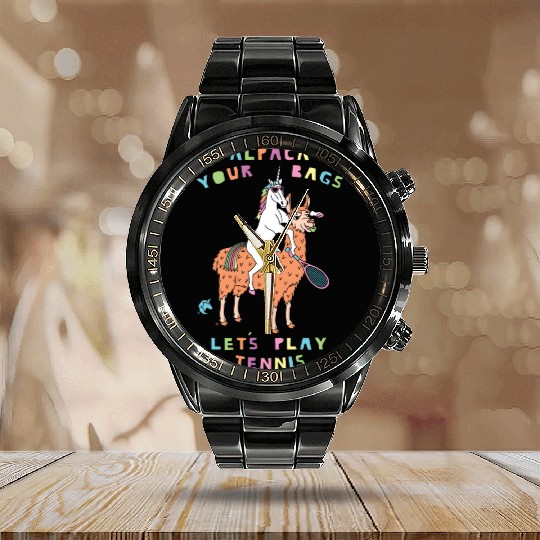 Alpaca Your Bags Let s Play Tennis Unicorn Calendar Steel Band Watch