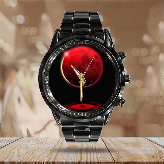 Vampire werewolf blood red moon eclipse Calendar Steel Band Watch