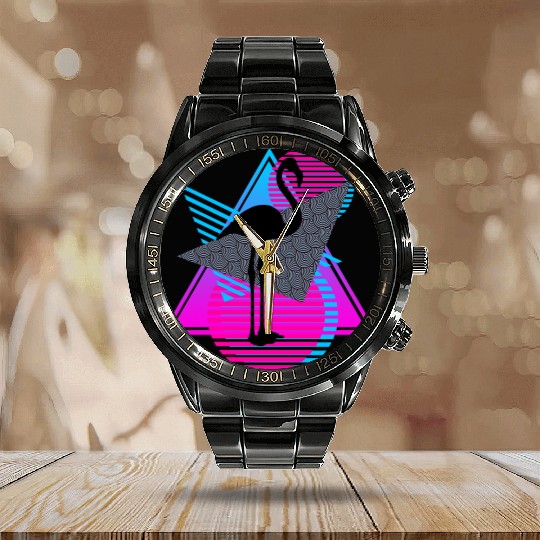 vaporwave aesthetics FLAMINGO 80s retro triangle Calendar Steel Band Watch