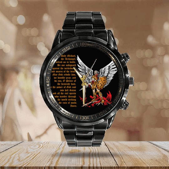 Saint Michael Calendar Steel Band Watch for men prayer catholic church