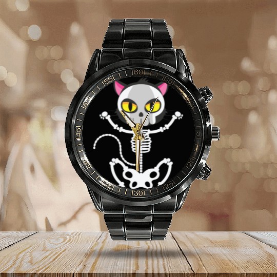 Ghost Cat skeleton Calendar Steel Band Watch design – Halloween