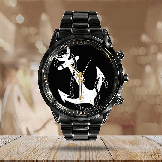 Retro Nautical Anchor Calendar Steel Band Watch