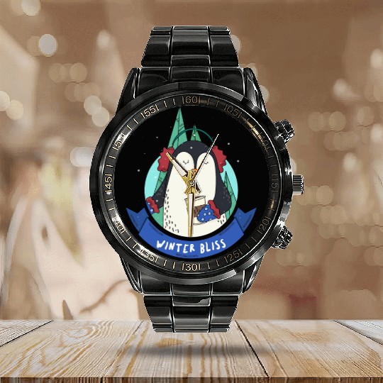 Winter Bliss | Holiday Penguin Calendar Steel Band Watch