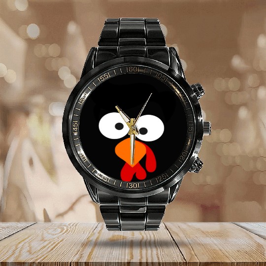 Turkey Face Thanksgiving Calendar Steel Band Watch