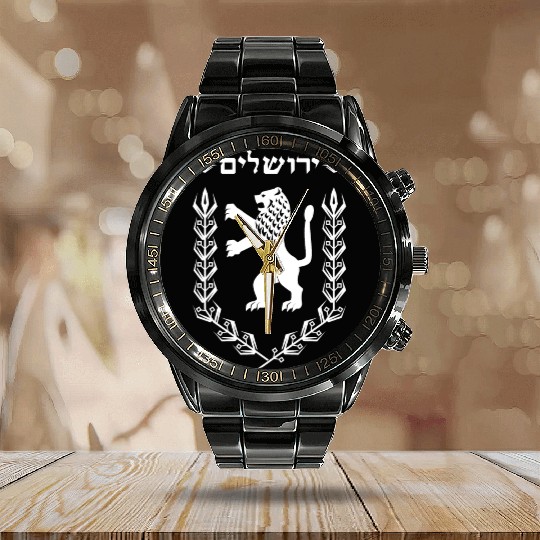 Lion Of Judah Jewish Pride Israel Flag Jerusalem Calendar Steel Band Watch