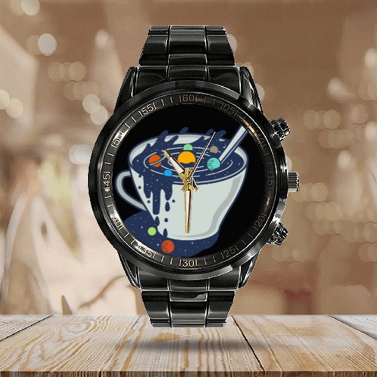 Galaxy Physics Science Coffee Universe Gift Idea Calendar Steel Band Watch