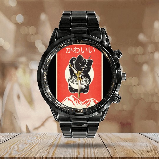 Vintage Kawaii Cat Anime graphic Gift Retro Calendar Steel Band Watch