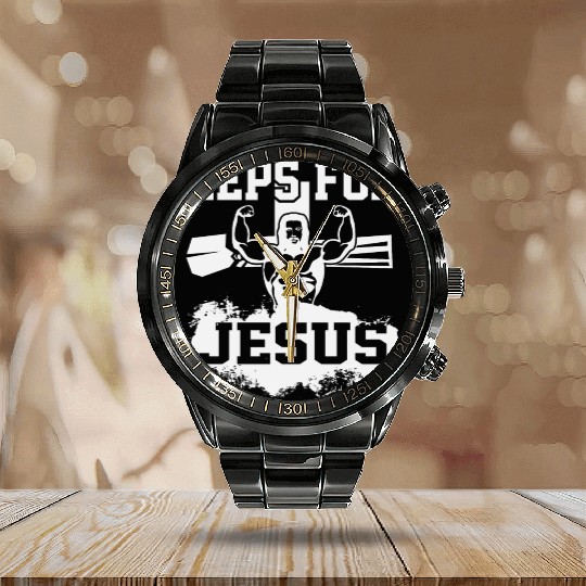 Funny Jesus Christ Gym Fitness Church Bizeps Gift Calendar Steel Band Watch