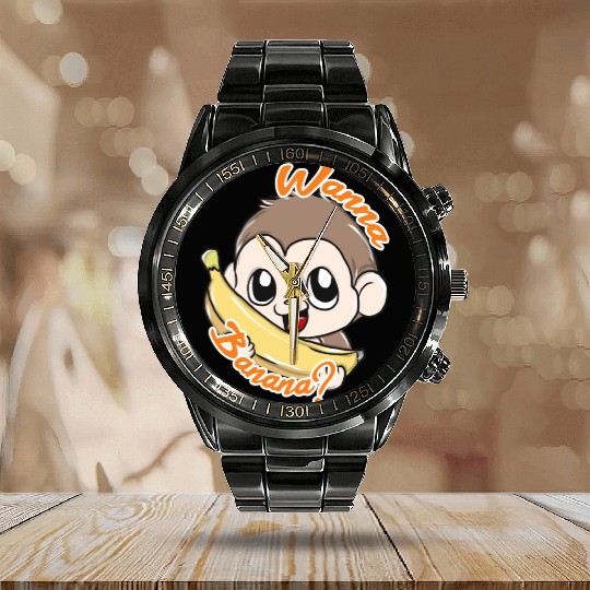 Monkeys Banana Calendar Steel Band Watch