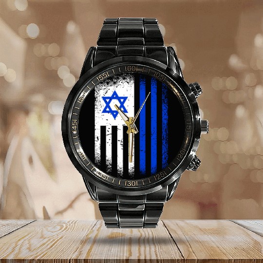 Israel Flags Design / Jerusalem Haifa Tel-Aviv Calendar Steel Band Watch