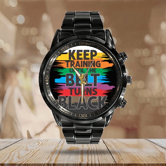 Black Belt Martial Art Training Karate TaeKwonDo Calendar Steel Band Watch