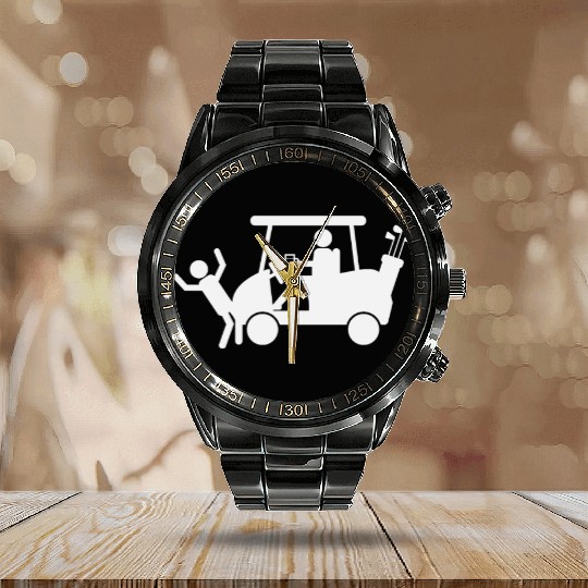 Golf Cart Beer Drunk Golfer Funny Design Gift Idea Calendar Steel Band Watch