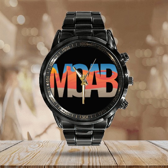 Moab Utah Scenic Typography Calendar Steel Band Watch