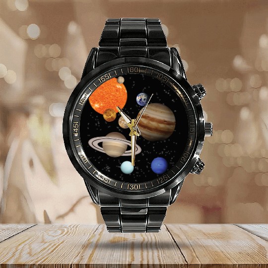 realistic Solar System planet Outer Space Explorer Calendar Steel Band Watch
