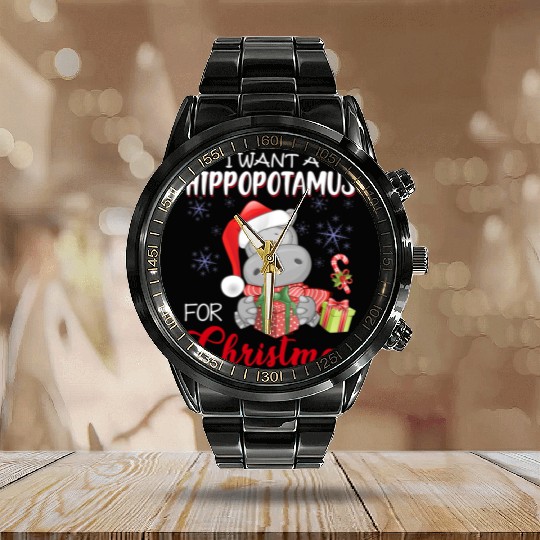 I Want A Hippopotamus For Christmas Xmas Hippo Calendar Steel Band Watch