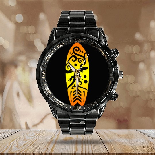 Maori Lizard Surfboard T Tattoo Gift Idea Calendar Steel Band Watch
