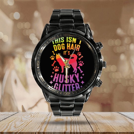 Siberian Husky Dog Wolf Funny huskies Dog Hair Calendar Steel Band Watch