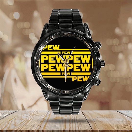 Pew Pew Pew Calendar Steel Band Watch