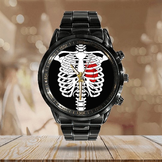 Skeleton heart Calendar Steel Band Watch
