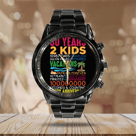 30 years Wedding Anniversary 2 kids Parents Calendar Steel Band Watch