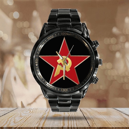 Hammer and sickle Calendar Steel Band Watch