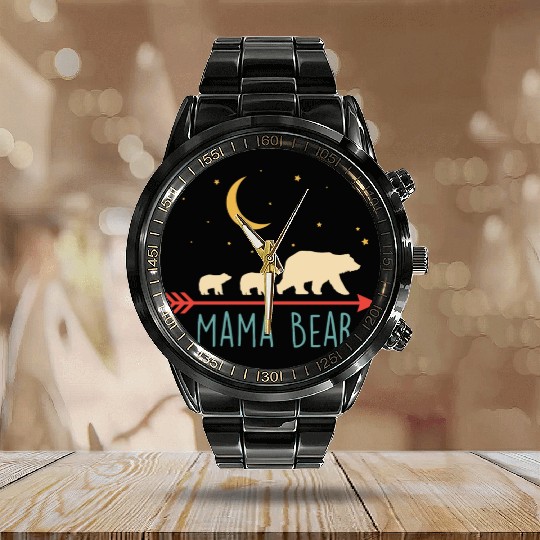 Mama Bear with 2 Cubs Retro Mother's Day Calendar Steel Band Watch