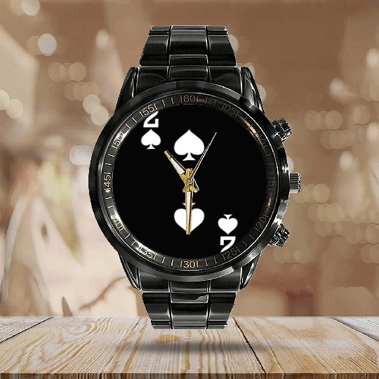 2 of Spades Playing Card Halloween Costume Calendar Steel Band Watch