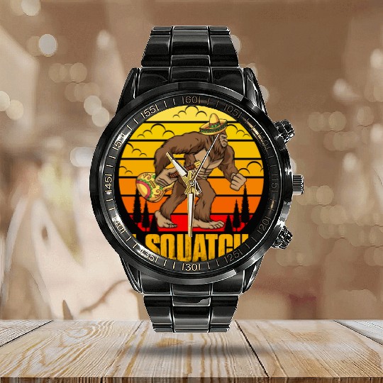El Squatcho Mexican Sasquatch Bigfoot Calendar Steel Band Watch