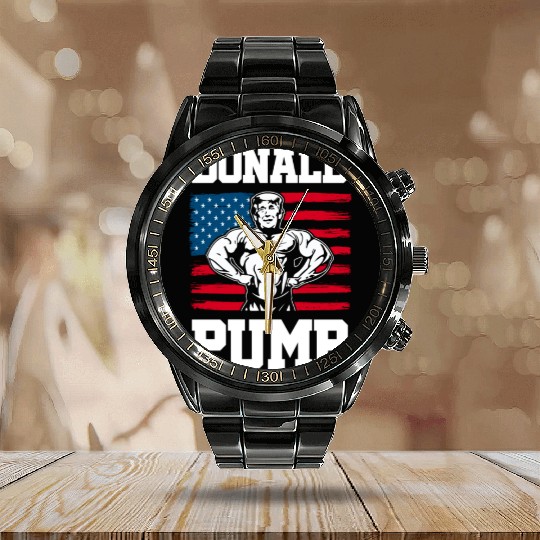 Donald Pump Trump Workout Patriotic Fitness Gym Fu Calendar Steel Band Watch