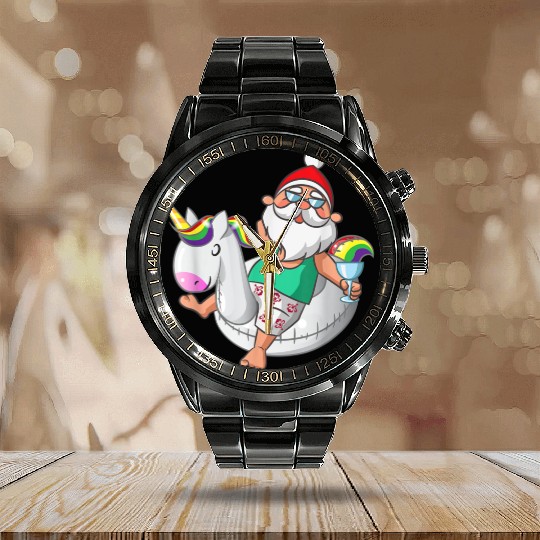 Christmas in July Santa Hawaiian Unicorn Swim Calendar Steel Band Watch