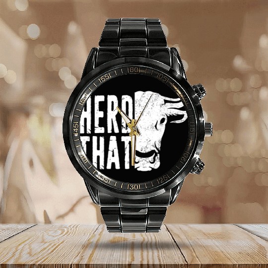 Herd That Farming Dairy Farmer Cattle Rancher Gift Calendar Steel Band Watch