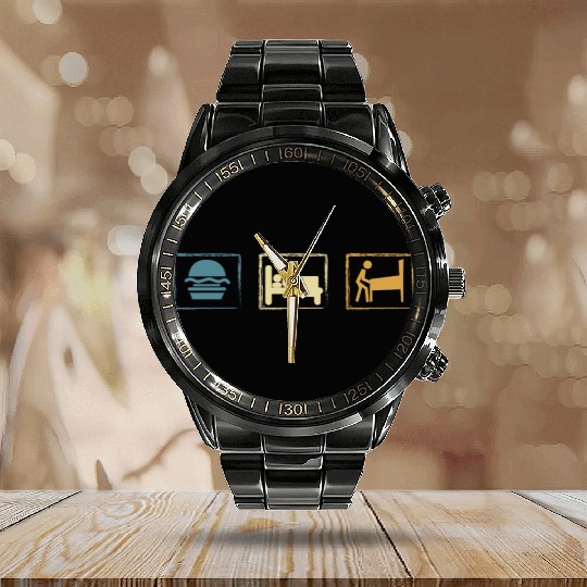 Retro Pinball Eat Sleep Pinball Calendar Steel Band Watch