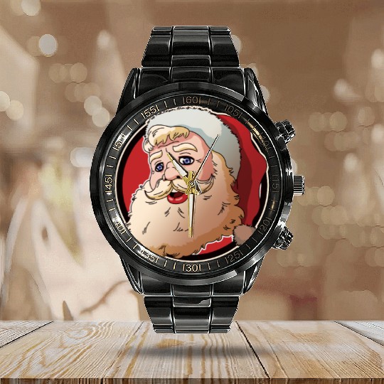 Christmas Funny Vintage Santa Claus Xmas Present Calendar Steel Band Watch