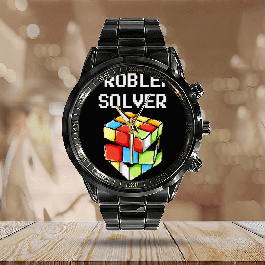 Problem Solver Puzzle Cube Math Nerd Calendar Steel Band Watch