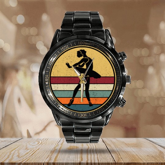 Retro Ballet Dancing Ballerina Vintage Ballet Calendar Steel Band Watch