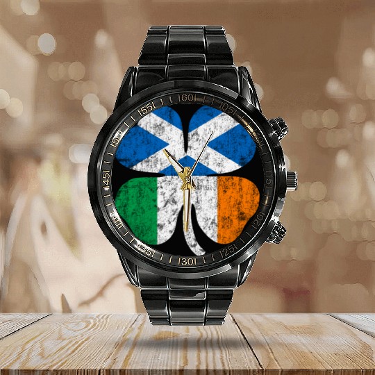 Irish Scottish Flag Ireland Scotland Shamrock St P Calendar Steel Band Watch