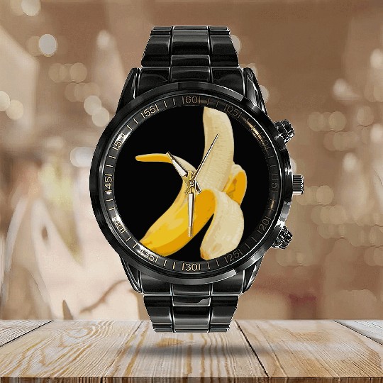 Big Yellow Banana - funny fruits and vegetables Calendar Steel Band Watch
