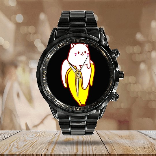 Bananyas Banana Funny Cat Calendar Steel Band Watch