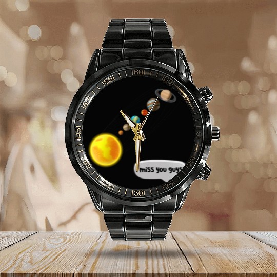Funny Pluto and Solar System Space Science Gift Calendar Steel Band Watch