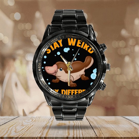 Funny Stay Weird Stay Different Cute Platypus Calendar Steel Band Watch