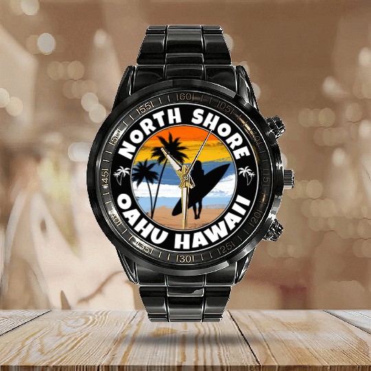 North Shore Hawaii Surfer Girl Calendar Steel Band Watch