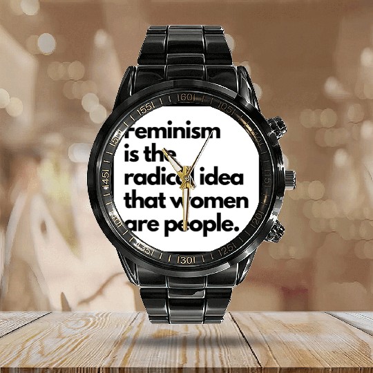 Feminism solid back sticker Calendar Steel Band Watch