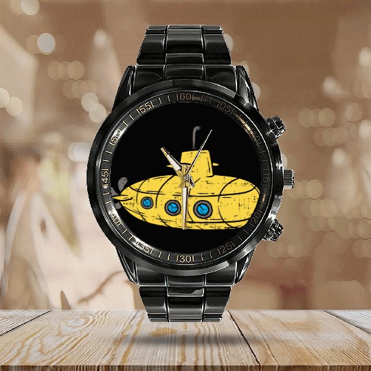 Us Navy Yellow Cartoon Submarine Cute Submariner B Calendar Steel Band Watch