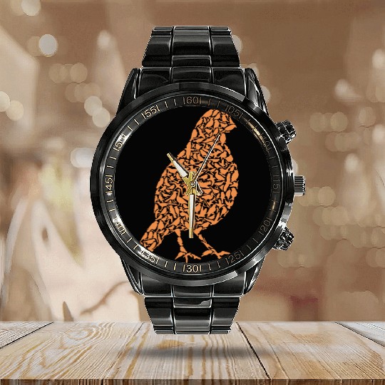 Quail farmer gift ornamental bird Calendar Steel Band Watch