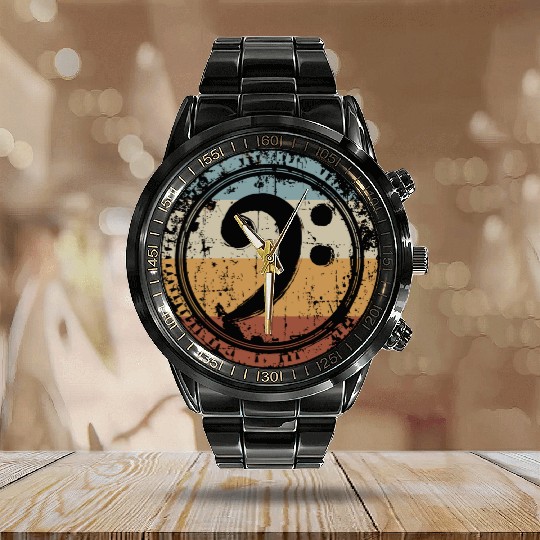 Vintage Bass Clef Gift For Bass Guitar Player Bass Calendar Steel Band Watch